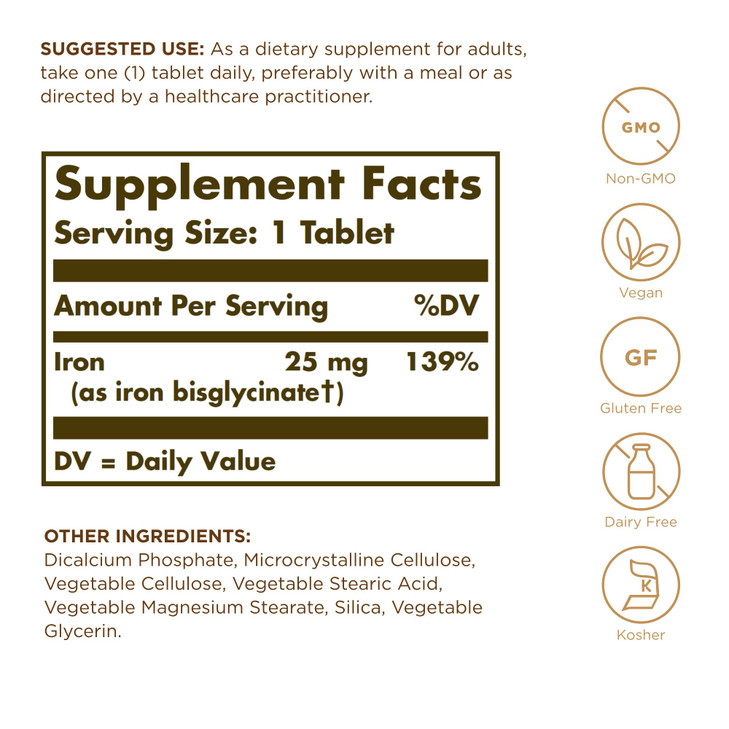 Solgar Chelated Iron - 100 Tablets, Pack of 2 - Gentle on Your Stomach - Non-GMO, Vegan, Gluten Free, Dairy Free, Kosher - 200 Total Servings