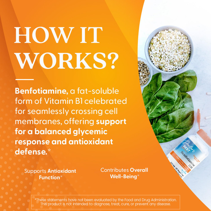 Doctor's Best Benfotiamine 300 with BenfoPure, Helps Maintain Healthy Glucose Metabolism, Non-GMO, Vegan, Gluten Free, Soy Free, 300 mg, 60 Veggie Ca