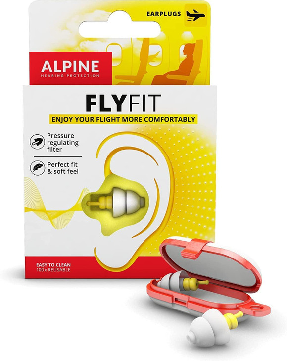 Alpine FlyFit - Earplugs for Pressure Relief & Preventing Ear Pain While Flying - Airplane Travel Essentials - Comfortable Reusable Hypoallergenic Ea