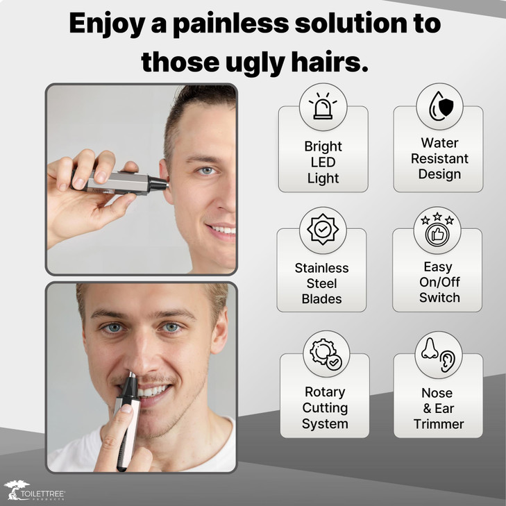 ToiletTree Products Nose Hair Trimmer with LED Light - Stainless Steel, Heavy-Duty Casing - Ear & Nose Hair Trimmer - Men's Grooming Trimmer for Bear