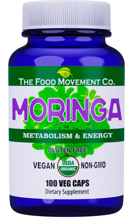 The Food Movement CO. Moringa - Certified Organic Superfood, Whole Body Wellness, Natural Energy Support, Supports Healthy Metabolism - 100 Vegan Cap