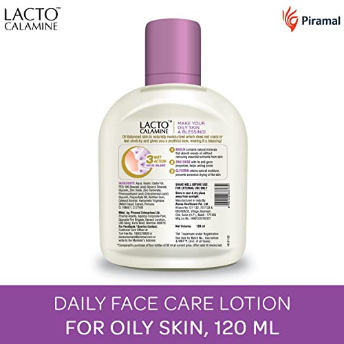 Lacto Calamine Face Moisturizing Lotion for Combination to Normal Skin | Excess Oil Absorbing & Pore Refining Moisturizer, Advanced Ceramides Complex