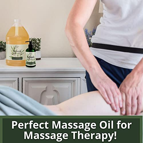 Refresh Massage Oil for Massage Therapy with Eucalyptus & Peppermint Essential Oils - All Natural Sore Muscle Relief. Ideal for Full Body Relaxation