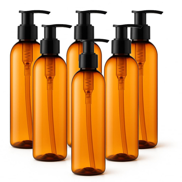 Bar5F Pump Bottle Dispenser 8.5-Ounce UV Protection For Lotion Oil Cream Soap Shampoo Empty Refillable BPA-Free 6-Pack