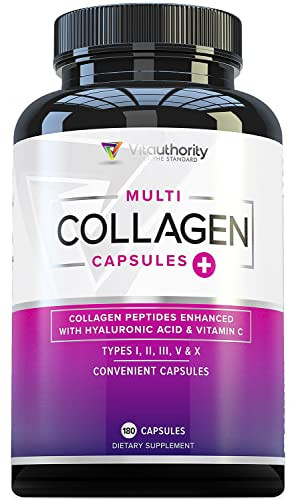 Multi Collagen Peptides Capsules for Women - Hydrolyzed Collagen for Women Pills with Types I II III V & X Plus Vitamin C & Hyaluronic Acid for Beaut