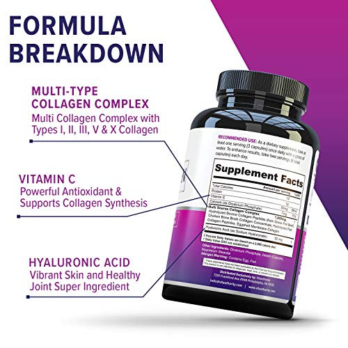 Multi Collagen Peptides Capsules for Women - Hydrolyzed Collagen for Women Pills with Types I II III V & X Plus Vitamin C & Hyaluronic Acid for Beaut