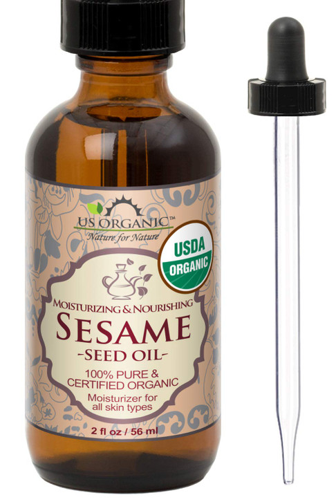 US Organic Sesame Seed Oil, Certified Organic, Untoasted, Unrefined Virgin, Pure & Natural, Cold Pressed, in Amber Glass Bottle w/Glass Eyedropper, S