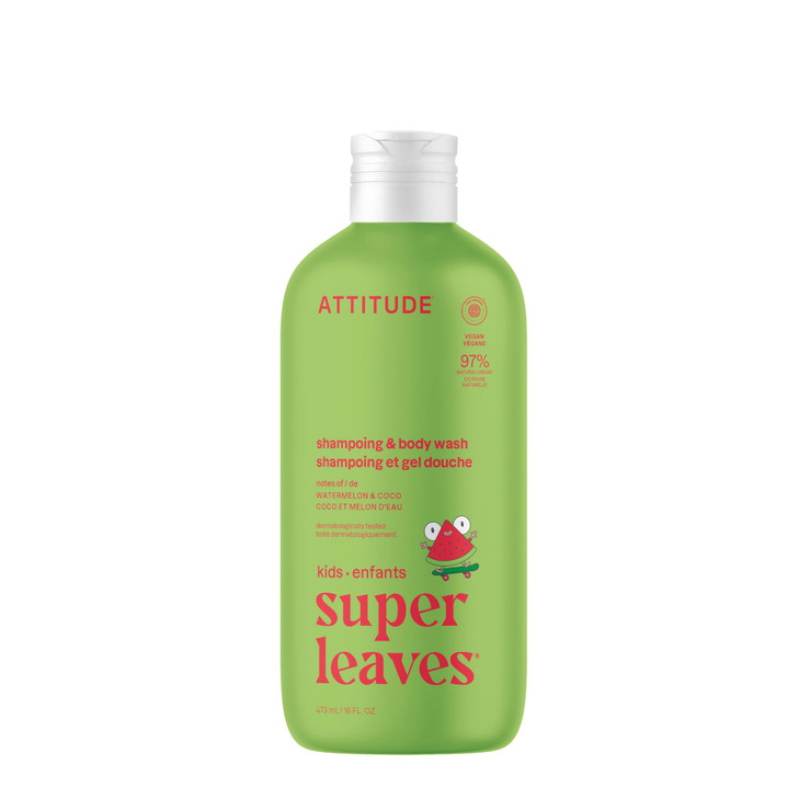 ATTITUDE Shampoo and Body Wash for Kids, EWG Verified, Dermatologically Tested, Plant- and Mineral-Based Ingredients, Vegan and Cruelty-Free, Waterme