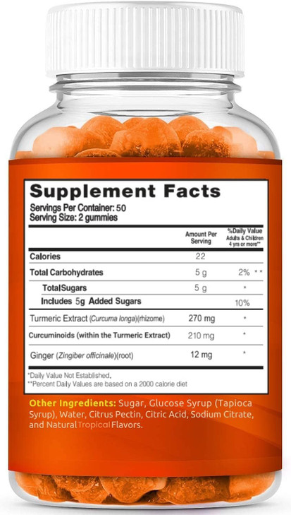 Turmeric Gummies for Adults and Kids | Max Strength Turmeric and Ginger Supplement | Vegan Organic Natural Turmeric Curcumin Gummies for Overall Heal