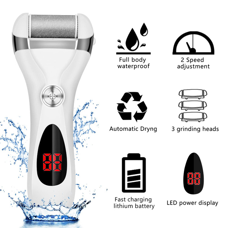 Electric Foot Callus Remover Kit, Elmchee Rechargeable Callous removers 3 Grinding Heads Waterproof Foot Scrubber File, Professional Pedicure Tools k