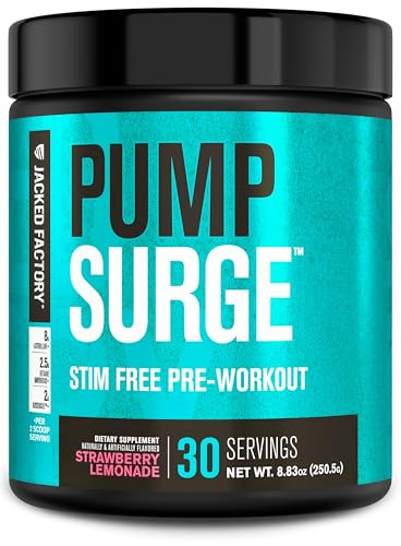 Jacked Factory Pumpsurge Caffeine Free Pre Workout for Men & Women - Nootropic Booster & Stim Free Pre Workout - Intense Pumps, Enhanced Focus - 30 S