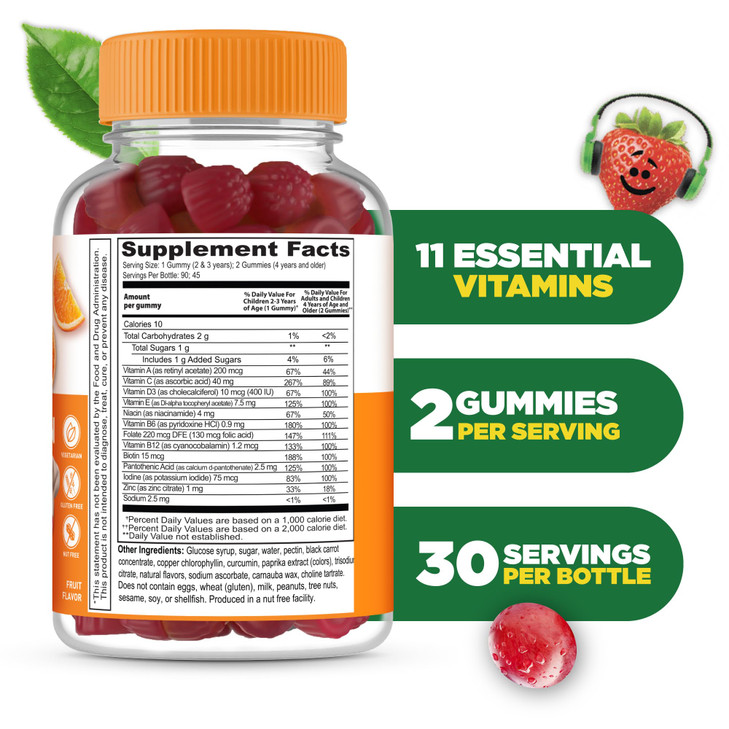 Lifeable Kids Multivitamin Gummies | Great Tasting Multivitamin for Kids | with Vitamins A, C, D, E, B6, B12, Zinc, Biotin, Folic Acid, Iodine, Niaci