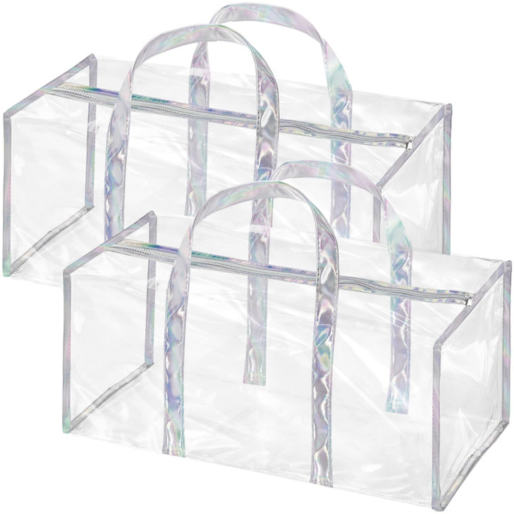 Lyellfe 2 Pack Clear Duffle Bag for Women, Heavy Duty Sports Tote Gym Bags, Large PVC Tote with Zipper, Plastic Makeup Toiletry for Gym, Travel, Beac