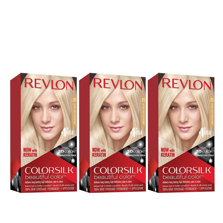 Revlon Colorsilk Beautiful Color Permanent Hair Color, (OLD VERSION) 05 Ultra Light Ash Blonde (Pack of 3)