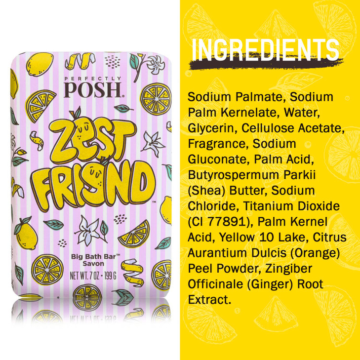 Perfectly Posh - Zest Friend Big Bath Bar - Refreshing and Moisturizing Soap with Citrus Scent - for Energizing Bath Time - 7oz