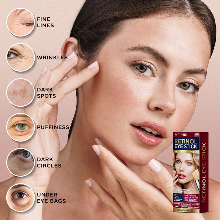 Metyou Retinol Eye Stick,Cooling&Brightening Cream Firms & Hydrates for Dark Circles,Puffiness Bags,PEPTIDES 5% Hyaluronic Acid Complex,SPF 30+ Visib
