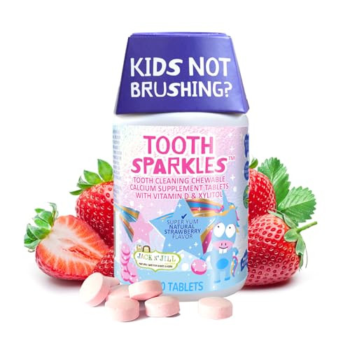 Jack N' Jill Tooth Sparkles - Tooth Cleaning Calcium Chews, Supports Teeth & Bone Development, Natural Flavors, with Xylitol, Vitamin D & Calcium, Su