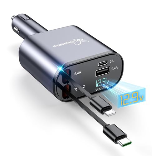 DreamBee Retractable Car Charger,66W 4 in 1 Super Fast Charge Car Phone Charger,Gifts for Men Women Car Truck Accessories for iPhone 17/16/15/14/13 P
