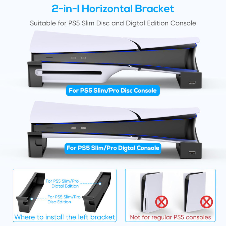 KOVA Horizontal Stand for PS5 Console with 4-Port USB Hub, Base Holder for PlayStation 5 Accessories, Skate for Slim Disc & Digital Edition Controlle