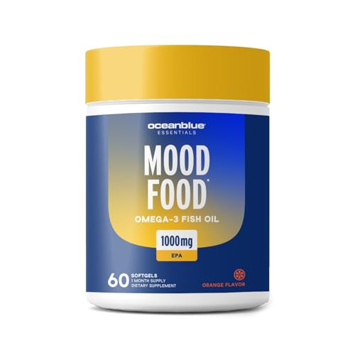 Oceanblue Essentials Mood Food Omega-3 | Triple Strength Fish Oil 1000mg EPA for Mood Support | Burpless Mini Softgels | Heart Health, Non-GMO (60 Co