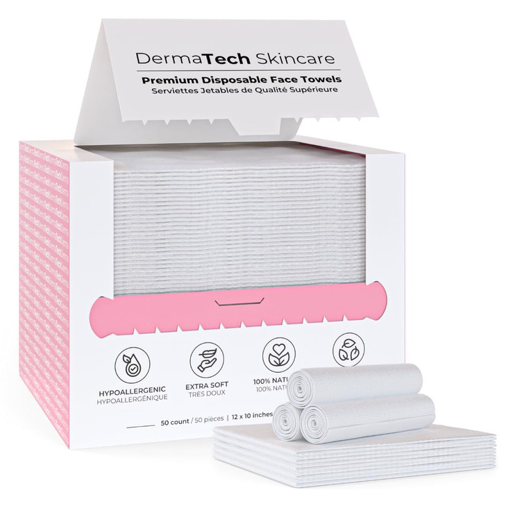 DermaTech Skincare Premium Disposable Face Towels 50pcs | 100% Biodegradable Face Towelettes | Eco-Friendly Daily Facial Towels | Clean Skin Towel