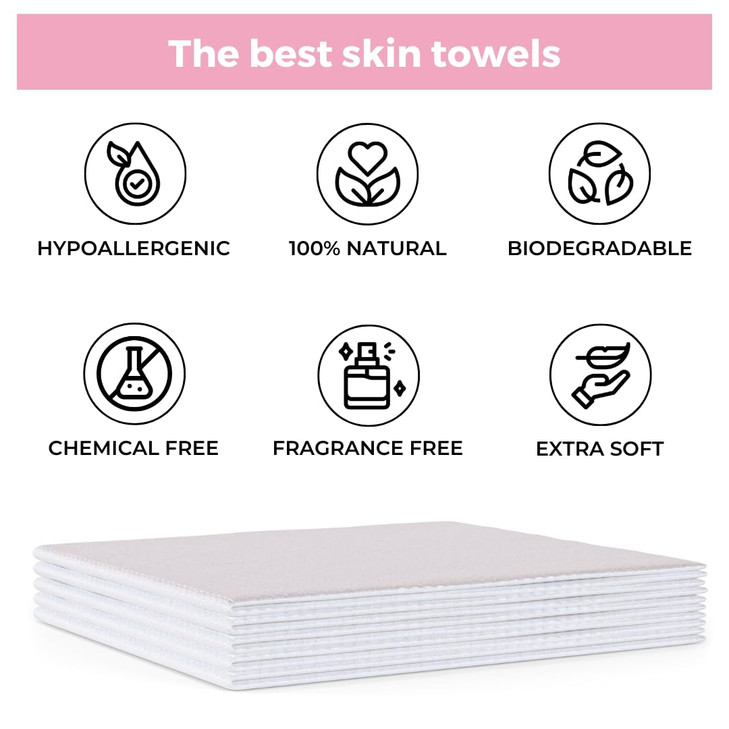 DermaTech Skincare Premium Disposable Face Towels 50pcs | 100% Biodegradable Face Towelettes | Eco-Friendly Daily Facial Towels | Clean Skin Towel
