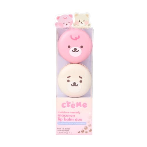 The Crème Shop Boba Bears Moisturizing Macaron Lip Balm Duo | Korean Lip Balm with Hyaluronic Acid and Murumuru Butter | Stocking Stuffers (Pack of 2