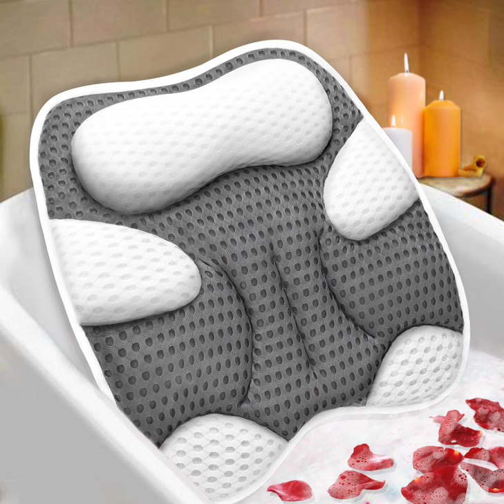 ZYIDBNG Bath Pillow for Tub Ergonomic Cat Shape Design Bath Pillow for Head and Neck Support SPA Gift Bathtub Pillow 4D Air-Mesh with 7 Suction Cups