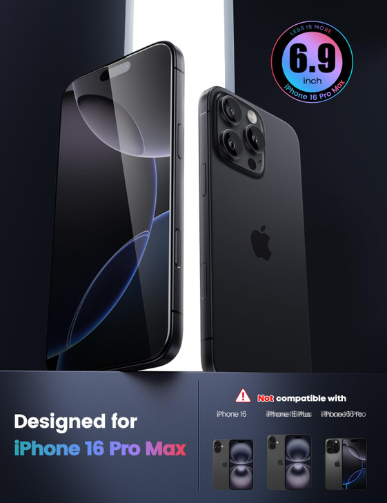 Lamicall Screen Protector for iPhone 16 Pro Max (6.9"), [Top 9H Tempered Glass Film], Easy Alignment Frame, Fingerprint Resistant, 0 Bubbles, HD Clea