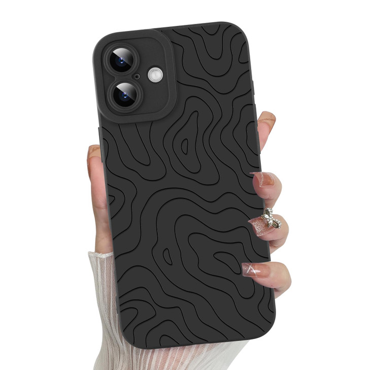 MZELQ for iPhone 16 Plus Case, Silicone Floral Flower Cute Pattern, Camera Protection Soft Slim Phone Case for Phone Case -Black