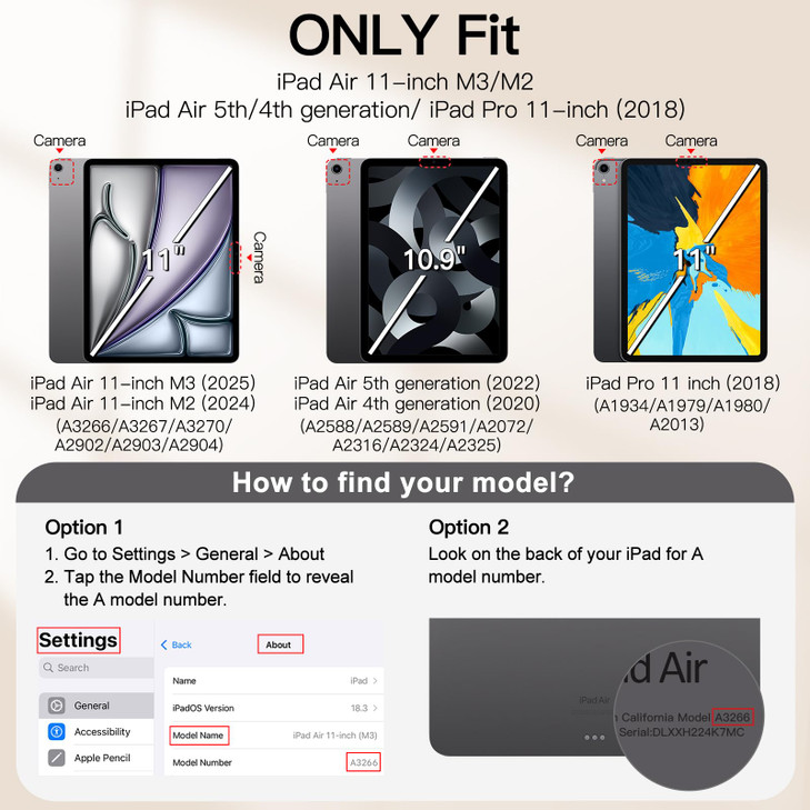 JETech Magnetic Case for iPad Air 11-Inch M3/M2 (2025/2024), iPad Air 5/4 (2022/2020 5th/4th 10.9-Inch), iPad Pro 11 (2018), Magnetic Attachment, Sli