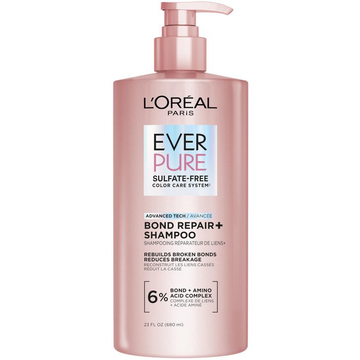 L'Oreal Paris Sulfate Free Bond Repair+ Shampoo, Hair Shampoo with Amino Acid Complex, Strengthens and Repairs Damaged or Color Treated Hair, EverPur