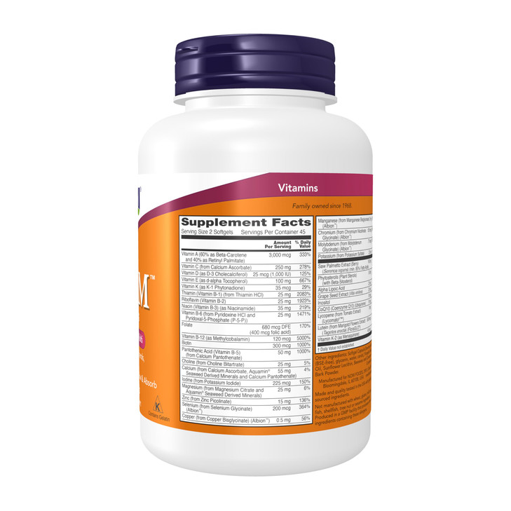 NOW Supplements, ADAM Men's Multivitamin with Saw Palmetto, Plant Sterols, Lycopene & CoQ10, 90 Softgels