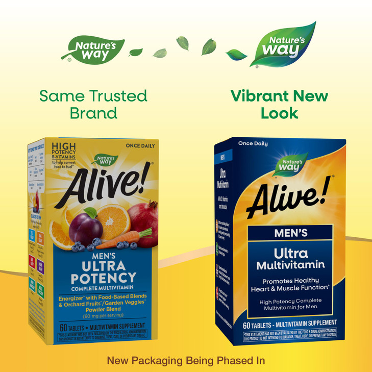 Nature's Way Alive! Once Daily Men's Multivitamin, Ultra Potency, Food-Based Blends (291mgper serving), 60 Tablets