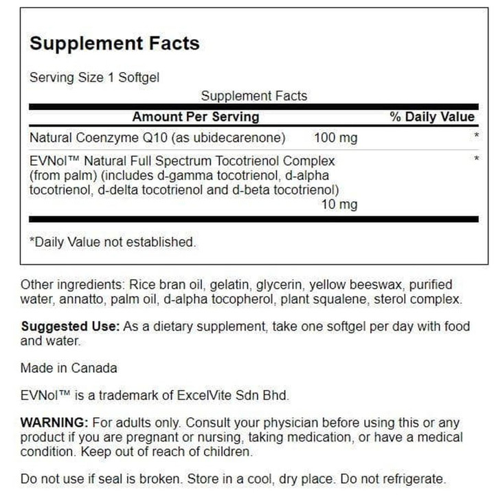 Swanson Coq10 100 Milligrams with 10 Milligrams Tocotrienols 100 Milligrams 60 Sgels