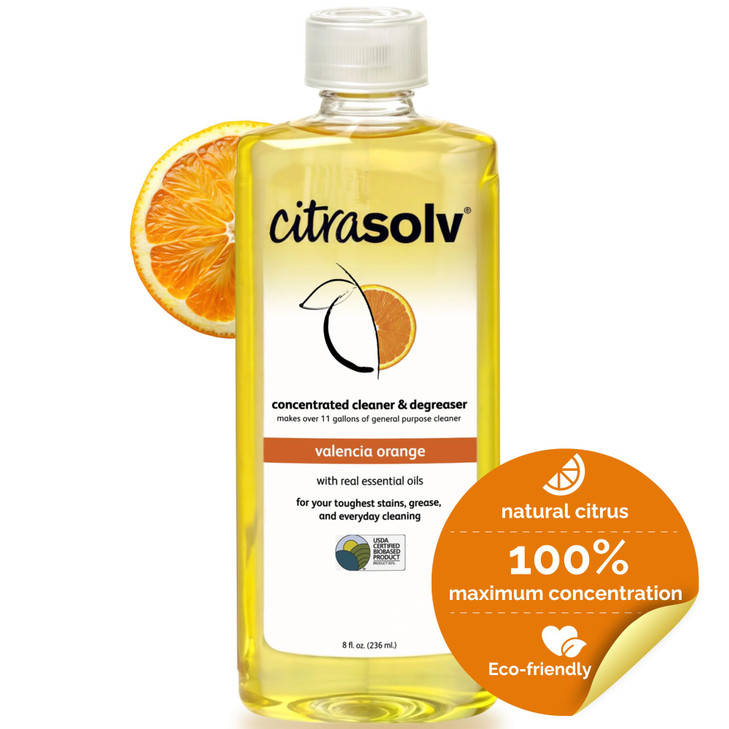 Citra Solv Concentrated Cleaner & Degreaser, Deodorizer, Home & Outdoor, Adhesive Remover, Paint Thinner, Natural Orange Oil, Valencia Orange 8 Fl Oz