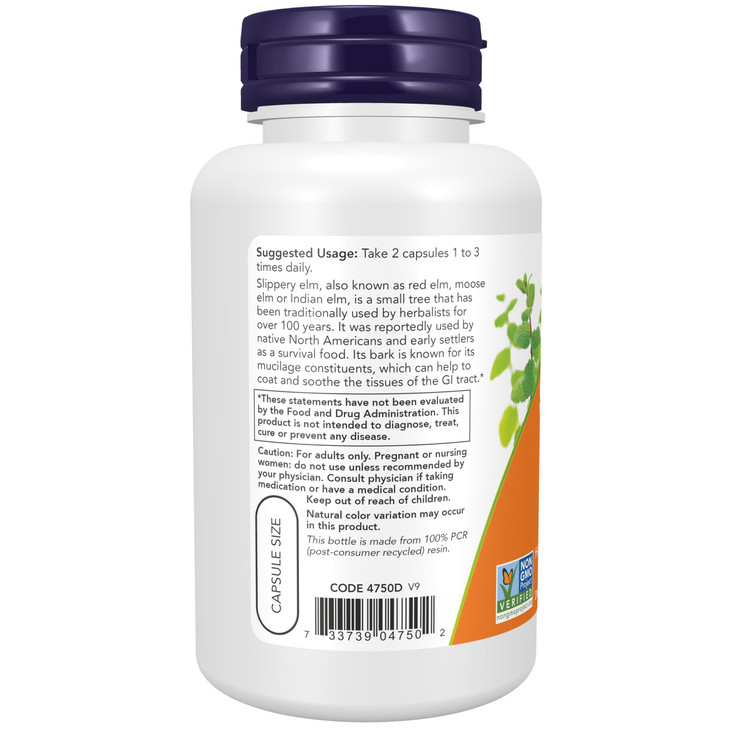 Now Foods Slippery Elm 400mg, Capsules, 100-Count (Pack of 2)