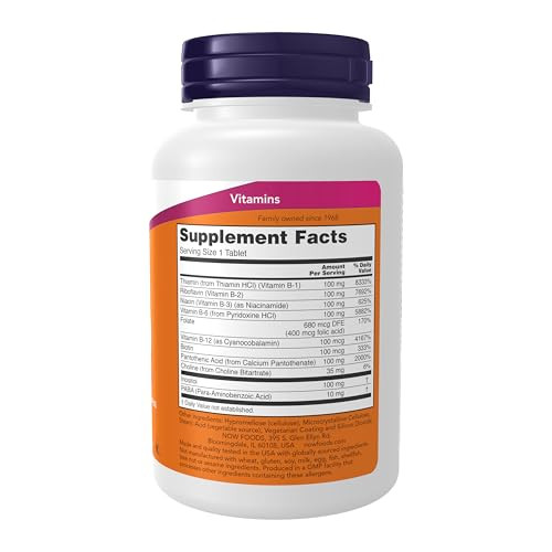 NOW Foods Supplements, Vitamin B-100, Sustained Release, Energy Production*, Nervous System Health*, 100 Tablets