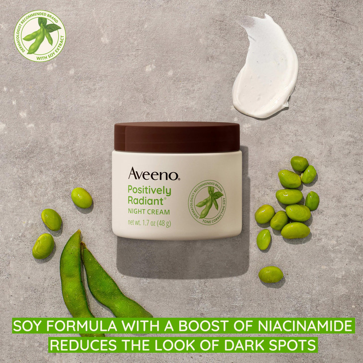 Aveeno Positively Radiant Moisturizing Face & Neck Night Cream with Tone Correcting Soy & Niacinamide, Night Cream Targets Dull Skin & Evens Skin Ton