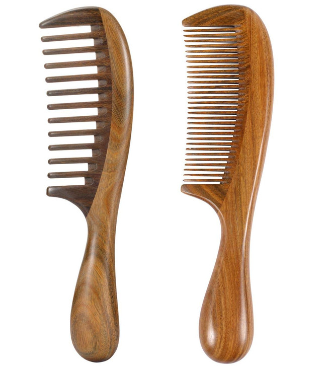 Louise Maelys 2pcs Wooden Hair Comb Wide Tooth Fine Tooth Detangling Sandalwood Combs
