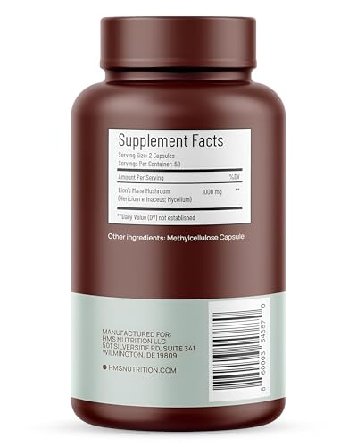 HMS Nutrition Lions Mane Supplement Capsules, Lions Mane Mushroom for Immune Support, Memory & Focus Supplement, 1000mg per Serving, Non-GMO Vegan, 1