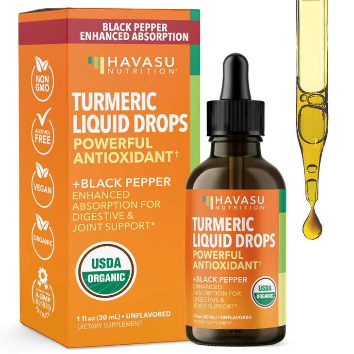 USDA Organic Turmeric Liquid Drops with Black Pepper - 1000mg Curcumin Supplement for Immune & Digestive Health - 30 Servings - Enhanced Absorption -