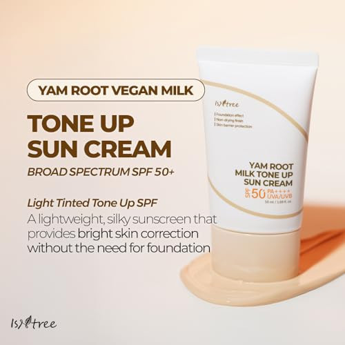 ISNtree Yam Root Milk Tone Up Sun Cream, SPF 50+, 1.69 fl oz (50 ml)