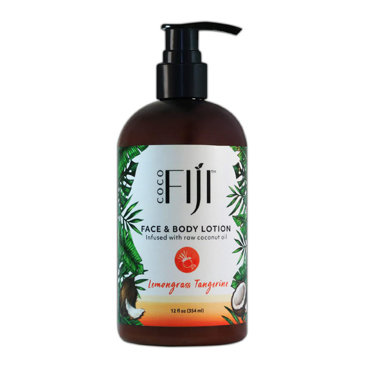 Coco Fiji Face & Body Lotion Infused With Coconut Oil | Lotion for Dry Skin | Moisturizer Face Cream & Massage Lotion for Women & Men | Lemongrass Ta