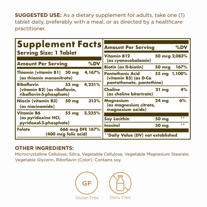 Solgar Megasorb B-Complex "50" - 100 Tablets - Supports Energy Metabolism - Non-GMO, Vegan, Gluten Free, Dairy Free - 100 Servings