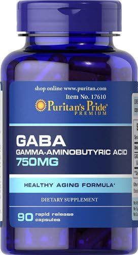 Puritans Pride Gaba Gamma Aminobutyric Acid 750 Mg Capsules, 90 Count