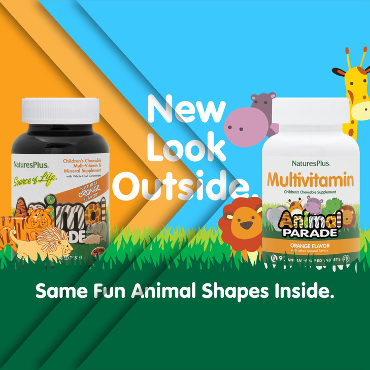 NaturesPlus Animal Parade Children's Chewable Multivitamin - Orange Flavor - 90 Animal-Shaped Tablets - Promotes Health & Well-Being - Vegetarian, Gl