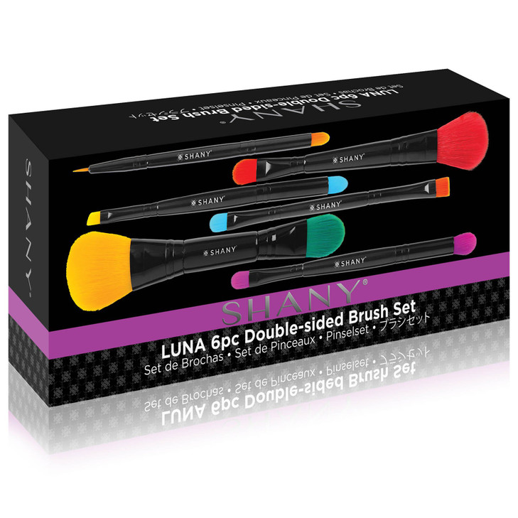 SHANY Vegan Makeup Brushes - 6 PC Double Sided Travel Make up Brushes with Brush storage Pouch - Old Style