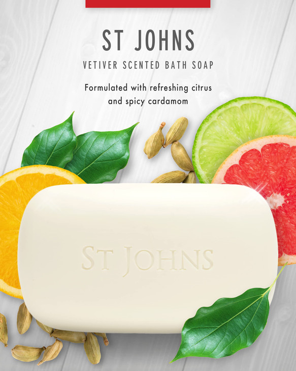 St. John Bay Rum Soap Bar | USA Made, Triple-milled Mens Soap Bar | Hydrating Bar Soap for Men with Olive Oil & Glycerine | Luxury Body Soap Bar for