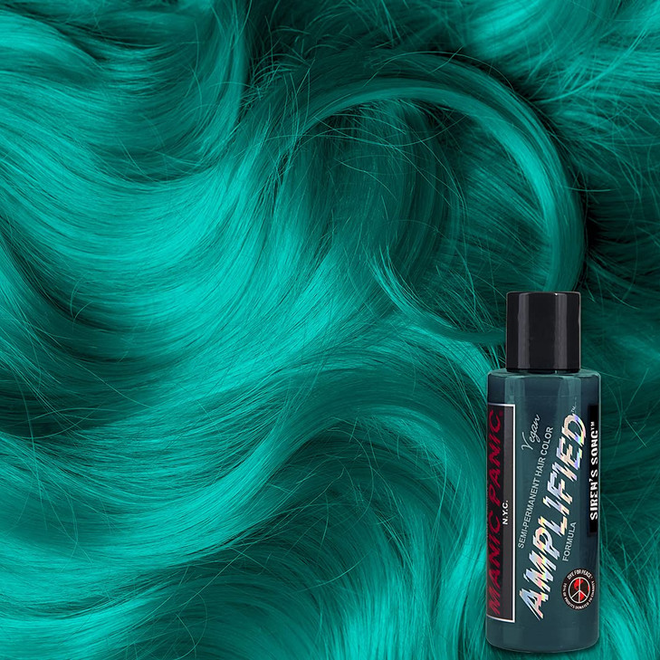 MANIC PANIC Sirens Song Hair Color - Amplified - Semi Permanent Hair Dye - Neon Blue Green Color - Glows in Blacklight - Vegan, PPD & Ammonia Free -